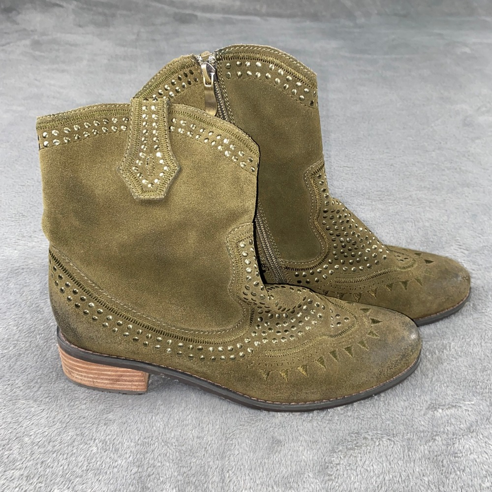 L'Artiste Spring Step Boots Sarita‎ 39 Olive Suede Studded Western Equestrian